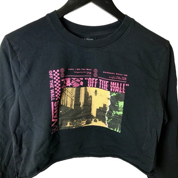 Vans Off The Wall T Shirt Skate Street Crop Top Raw Hem Graphic Tee Womens Top S - Picture 2 of 11